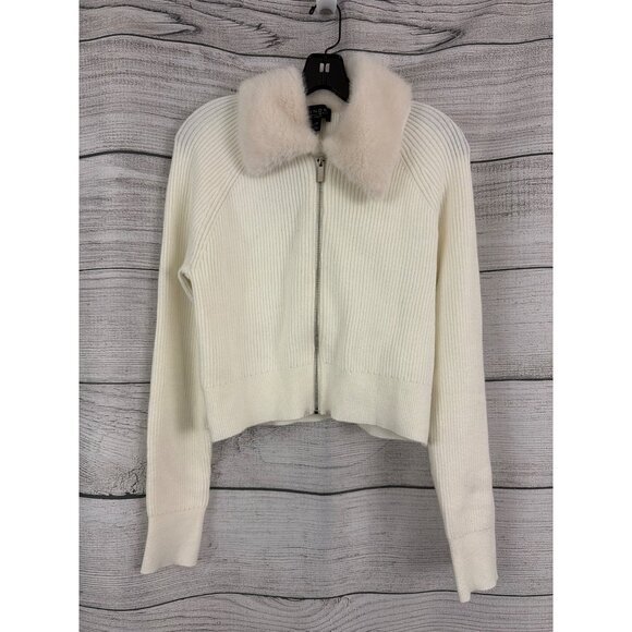 NWT Laundry By Shelli Segal Ribbed Cropped Knit Sweater W/ Faux Fur Size L - Picture 1 of 4